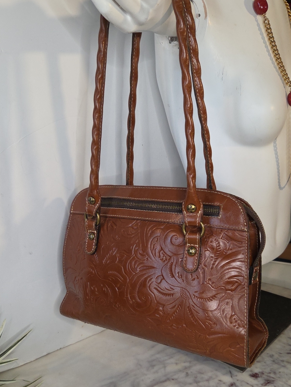 Patrica Nash Brown Tooled Embossed Leather Tote Shoulder Bag 🔥